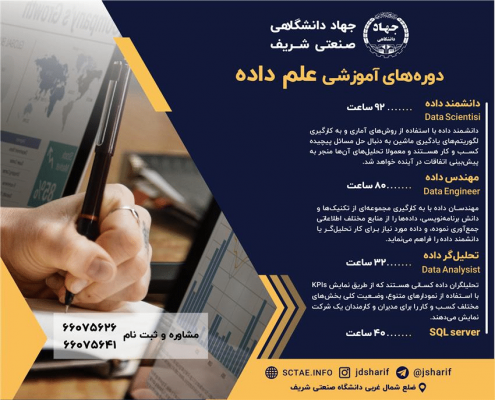 برگزاری دوره های تربیت متخصص در حوزه علوم داده توسط معاونت آموزش سازمان جهاد دانشگاهی صنعتی شریف 1 برگزاری دوره های تربیت متخصص در حوزه علوم داده توسط معاونت آموزش سازمان جهاد دانشگاهی صنعتی شریف